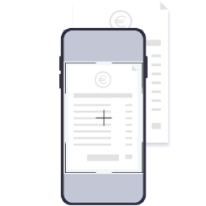 Illustration d'un smartphone qui scan une facture.