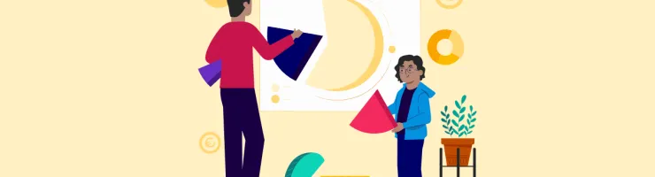 Un adulte et un enfant manipule des blocs pour construire un organigramme.