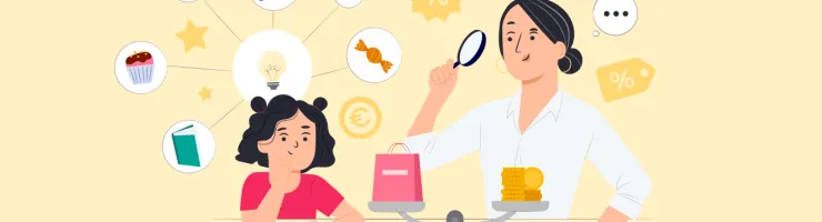 Un adulte et un enfant explorent le prix d’une variété d’objets.