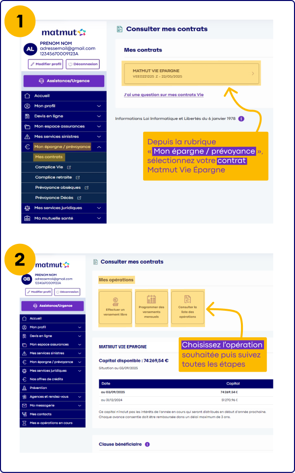Les démarches pour réaliser des versements en ligne sur votre contrat Matmut Vie Épargne
